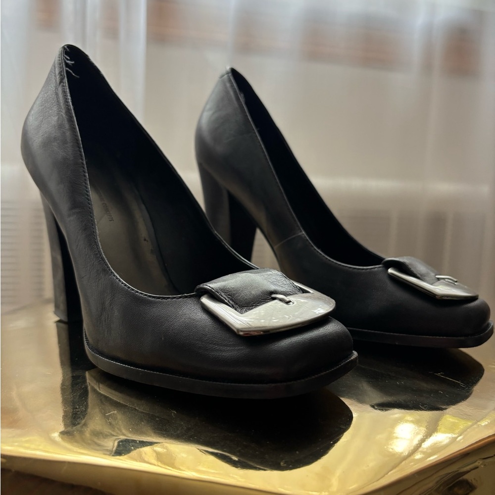 INC International Concepts Black Heels with Silver Buckle